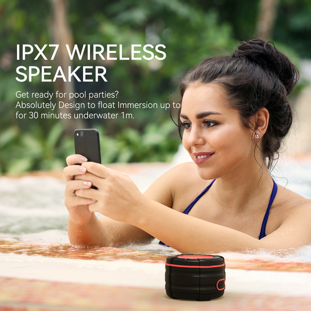 IPX7 Waterproof Speaker with LED Light TWS FM Radio Portable 5W Wireless Outdoor Speaker with Suction Cup & Hook