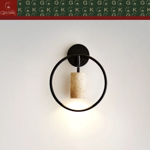Applique murale de chevet GOLDKING moderne pour chambre à coucher, anneau noir, cylindre en travertin beige, OEM ODM, directement de l'usine - Product Image 2