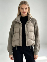 Janveny 2026 Nouvelle Veste Courte Matelassée en Duvet pour Femme, Col Rond, Boutonnée, Légère, en Duvet de Canard Blanc, Collection Automne Hiver