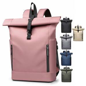 À la mode personnalisé Rolltop sac à dos pour ordinateur portable fermeture éclair étanche Oxford matériel physiologique courbe dos pour unisexe collège voyage - Product Image 1