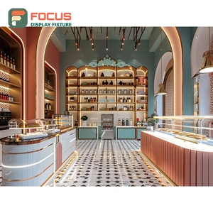 Vitrine à café contemporaine d'angle avec étagère en verre et panneau blanc - Product Image 1