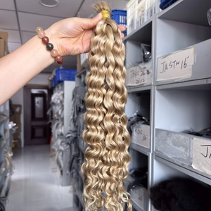 # Extensions de cheveux brésiliens Remy blond miel 12/613, double trame, pour tresses bohèmes, ondulations naturelles, en vrac - Product Image 1
