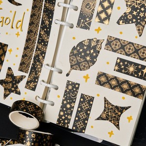 เทปวาชิลายทองคำดำ Foreign Trade Source ชุด 20 ม้วน ปั๊มร้อน ตกแต่งสมุดบันทึก DIY - Product Image 4
