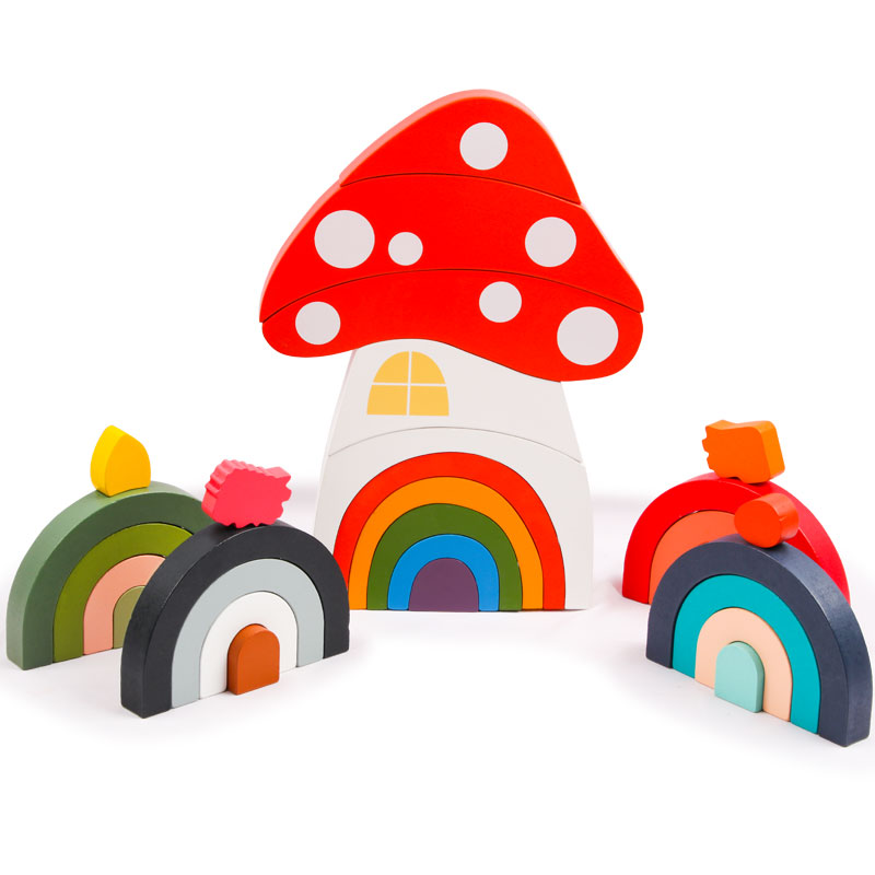 Обучающие игрушки, детский подарок, набор для укладки радуги, креативные деревянные балансирующие строительные блоки Монтессори, игрушки для детей