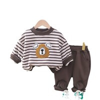 Ensemble de vêtements d'hiver en polaire pour garçons de 2 ans, motif ours rayé