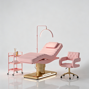 New Design Beauty Nail Salon Equipment <b>pink</b> Leather Cosmetic Facial Spa Bed 3 Motor Electric Massage Table Set with <b>Stool</b> - Product Image 6