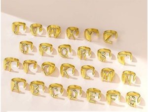 Vergoldeter A-Z Initialen-Buchstaben Verstellbarer Offener <span class=keywords><strong>Ring</strong></span> Alphabet-Schmuck 18K Goldplattiertes Messing für Damen & Herren Trendiger Hochzeitsschmuck Dm 909 - Product Image 6