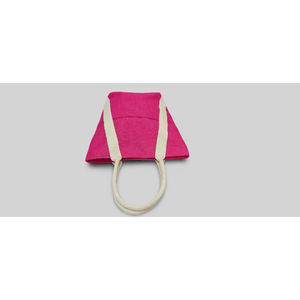 กระเป๋าโท้ทผ้ากระสอบสำหรับผู้หญิง กระเป๋าโท้ทผ้ากระสอบพร้อมหูหิ้วแบบถักบุนวม ราคาถูก คุณภาพสูง ผลิตในอินเดีย สีชมพูและสีขาว - Product Image 2