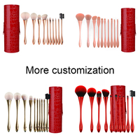 Ensemble de 10 pinceaux de maquillage professionnels en or rose avec poils synthétiques et manches en plastique, pinceaux plats pour le visage et les lèvres, sac inclus