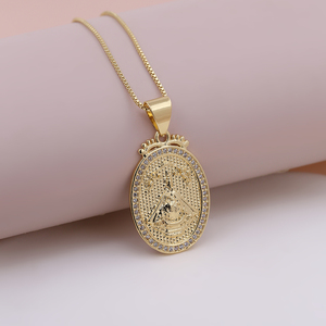 Collier avec pendentif Vierge Marie plaqué or 18 carats, <span class=keywords><strong>micro</strong></span> pavé CZ, ovale, médaille religieuse, bijoux de mode pour femmes, cadeau catholique - Product Image 1