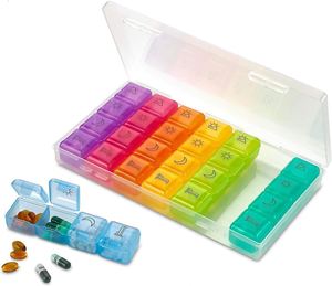กล่องยาพลาสติกคุณภาพสูง สีรุ้ง สำหรับจัดยา 7 วัน ขนาดเล็ก 28 ช่อง - Product Image 1