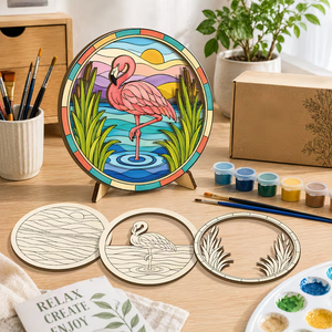 Kit <span class=keywords><strong>de</strong></span> peinture sur bois OCHOICE OEM DIY, motif montagne et <span class=keywords><strong>tulipe</strong></span>, art en bois découpé au laser personnalisé, ensemble d'art en bois à 3 couches, décoration murale pour la maison, cadeau - Product Image 1