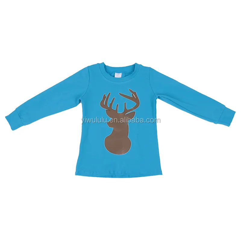 Christmas Baby Boy Shirt Autumn 100% Cotton Reindeer Transfer Long Sleeve Top