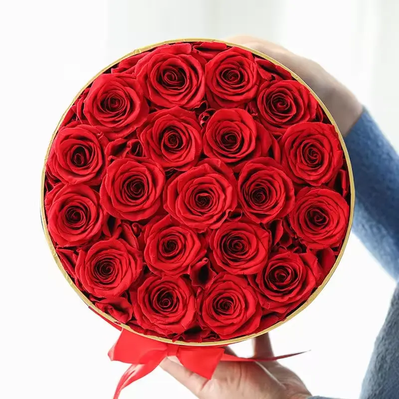 Caixa grande com cabeça de rosas imortal para decoração e presentes feitos por flor eterna rosa preservada em caixa de presente
