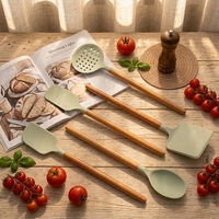 Ensemble de 5 ustensiles de cuisine en bois de hêtre, gadgets de cuisine, ensemble de spatules en silicone, outils de cuisson, ustensiles en silicone antiadhésifs