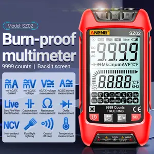 Multímetro digital inteligente aneng sz01 sz02, multímetro digital verdadeiro, medidor de capacitância elétrica automática, transistor de resistência à temperatura