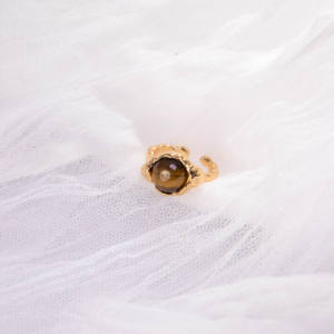 Anillo Abierto de Piedra Ojo de Tigre Chapado en Oro, Anillo de Diseño Irregular, Joyería de Lujo para Mujer - Product Image 2
