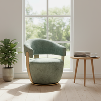 Fauteuil pivotant en bois courbé moderne et élégant avec coussin rembourré en éponge haute résilience et revêtement en tissu durable