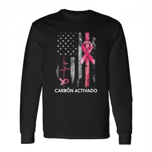 T-shirt à manches longues avec drapeau américain et ruban rose pour la sensibilisation au cancer du sein - Product Image 2