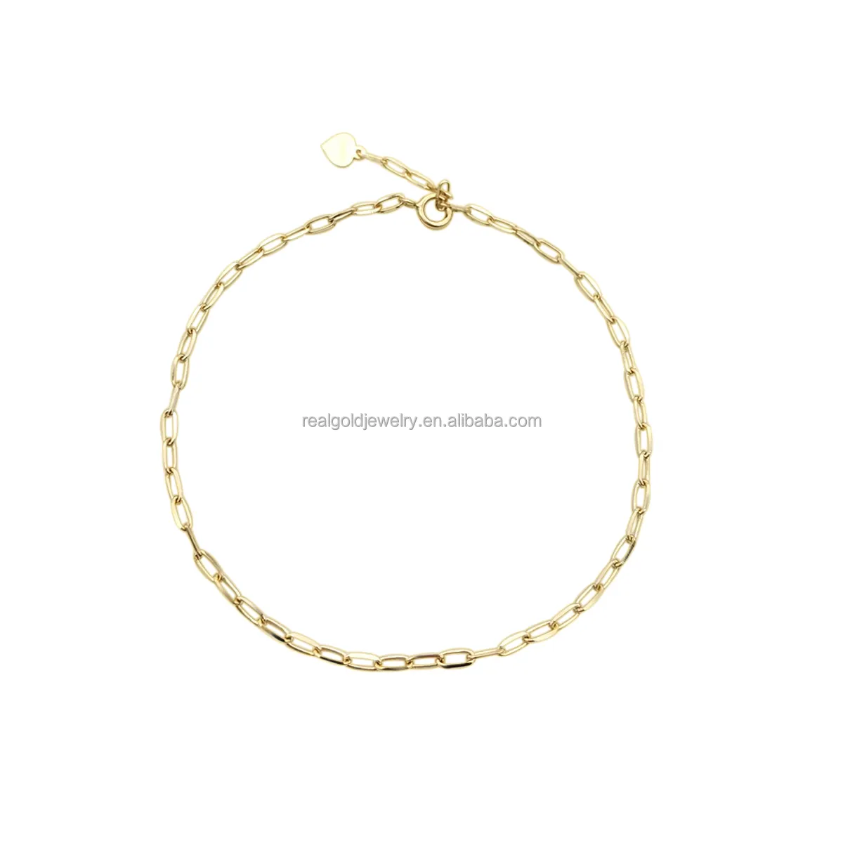 Trendy 14K Pure Gold Paper Clip Chain Link Bracelet Minimalist 14K Solid Gold Chain Bracelet Fine Jewelry