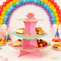 Support à gâteau en bois à 3 niveaux personnalisable - Rose, jetable, pour Noël, Nouvel An, anniversaire, support à dessert (vente en gros)