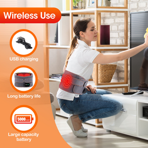 Penopang Lumbar elektrik tanpa kabel, terapi cahaya merah getaran pemanas sabuk pijat pinggang pemijat punggung pereda nyeri - Product Image 6