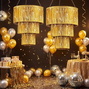 Gold 3 Tier Fringe Tinsel Chandelier Fringe Chandeliers Birthday Bachelorette Foil Shimmering for Graduation Prom Party <b>Decor</b> - Product Image 5