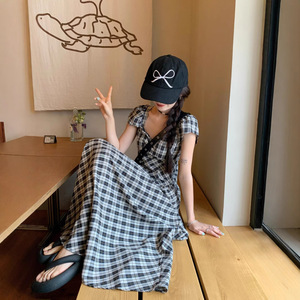 Women's Plaid Dress V-<b>Neck</b> Empire Waist Wrap And <b>Tie</b> Breathable Summer 2025 Long Sleeveless Maxi Dress - Product Image 3