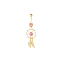 Anneau de nombril style bohème attrape-rêves en acier inoxydable plaqué argent, bijou de corps unisexe