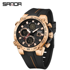 SANDA 6262 นาฬิกามัลติฟังก์ชั่นสำหรับผู้ชาย นาฬิกาจับเวลาแบบแยกเวลา นาฬิกาปลุก แฟชั่นเรืองแสง นาฬิกาข้อมืออิเล็กทรอนิกส์กันน้ำ - Product Image 2