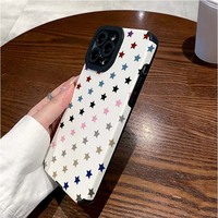 Étui de téléphone portable en cuir artificiel TPU avec impression couleur étoile pleine surface pour iPhone X Xr Xs 11 12 13 14 15 16 17 18 Pro Max