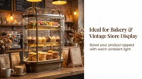 Vitrine de pâtisserie rétro en verre incurvé, écologique et durable, à 3 niveaux, avec éclairage LED chaud, pour comptoir de boulangerie, présentoir à macarons et biscuits