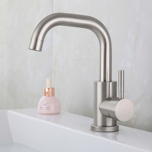 Hemans 304 Stainless Steel Single Handle Basin Faucet Ceramic Valve Core <b>Hot</b> <b>Cold</b> Water Rotating Sink Tap - Product Image 1