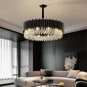 Zèle éclairage luxe métal noir cristal lustre décoratif pour hauts plafonds pour salon et Villa lampes suspendues - Product Image 4
