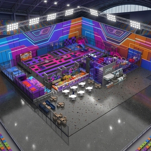 Équipement de parc de trampolines en plastique personnalisé, directement de l'usine, grande structure de gym multi-glissières pour adolescents et adultes, certifié CE ASTIM, capacité 500 personnes - Product Image 1