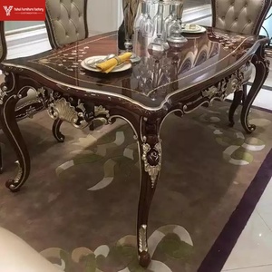 Ensemble de meubles sculptés en bois massif de style européen pour une salle à manger de villa luxueuse, comprenant une <span class=keywords><strong>table</strong></span> et <span class=keywords><strong>six</strong></span> chaises - Product Image 4