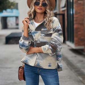 Venta al por mayor de invierno país estilo occidental bolsillos Tweed camisa chaqueta de lana abrigo <span class=keywords><strong>azteca</strong></span> chaquetas Shacket para las mujeres - Product Image 5