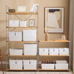 <b>Plastic</b> Storage <b>Boxes</b> Bins White Rectangle Stackable With Lid For Cosmetics Stationery Dormitory Use - Product Image 1