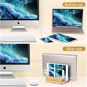 Wooden Laptop <b>Stand</b> Vertical Desktop Organizer <b>Tablet</b> Multifunctional Storage Rack - Product Image 1