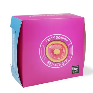 Op Maat Gemaakte Biologisch Afbreekbare Goedkopere Full Color Donut Cupcake Roze Doos Donuts Voor Een Dozijn