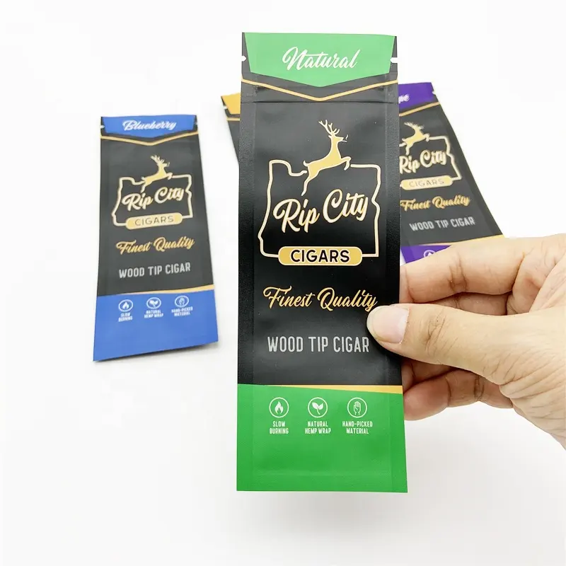 Custom printed flavored foil laminated flat empty tobacco leaf pre roll wrapper smoking cigar blunt wrap packaging pouches