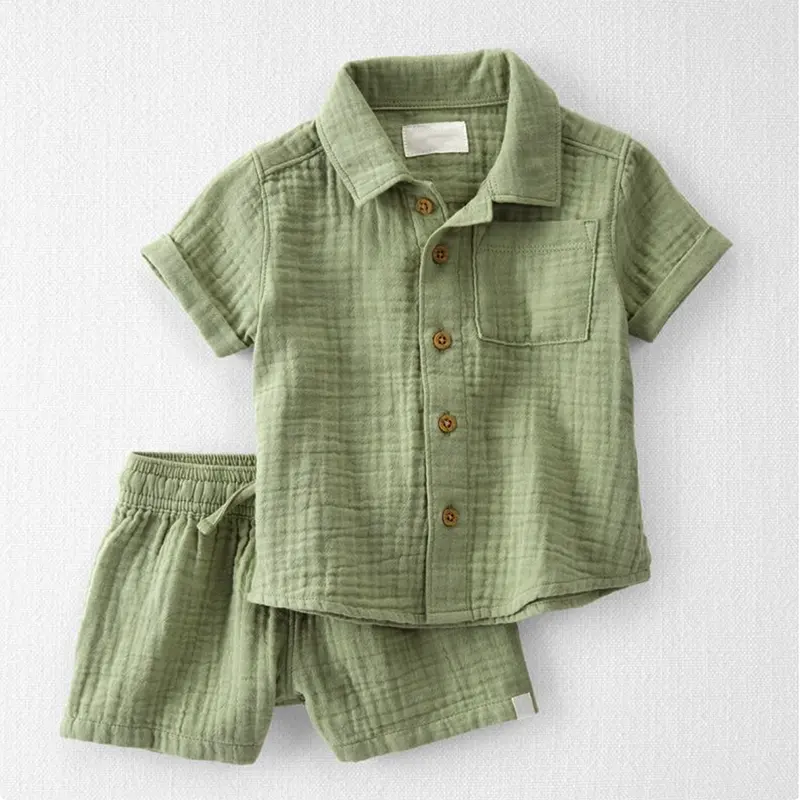 Conjunto de pijamas de muselina de algodón para niños y niñas, ropa de verano para bebés, venta al por mayor, 2023