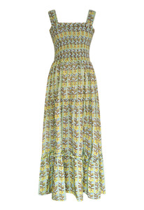 Vestido de verano de algodón orgánico de alta calidad Bloque de mano Impreso Floral Pastel Verde Amarillo Elegante Formal Smocked Corpiño Estilo sexy - Product Image 2