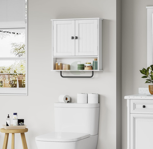 Armadietto da <span class=keywords><strong>Bagno</strong></span> a Parete con Portasciugamani, 2 Ante e Ripiano Regolabile, Bianco, per <span class=keywords><strong>Bagno</strong></span>, Lavanderia e Cucina - Product Image 4