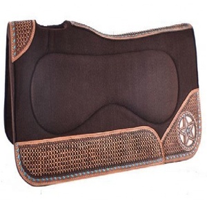 Manaal Enterprises Western Equestrian 32" x 31" x 1" Thickness Hand Tooled Carved Cutback Felt Work Woolen Horse Saddle Pad - Product Image 1