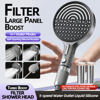 Grande Pomme de Douche Ronde à 4 Modes, Jet Puissant, Arrêt à Touche Unique, Filtrée, Haute Pression, Raccord Universel G1/2