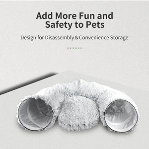 Cuccia a <span class=keywords><strong>tunnel</strong></span> per gatti in peluche morbido con pelo lungo, design semplice a cartone animato, pieghevole con tappetino centrale - Product Image 2