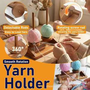 Wooden Yarn Rack Double Axis Rotatable With Storage Tray For <b>Crochet</b> <b>Hooks</b> And Yarn Organization - Product Image 5