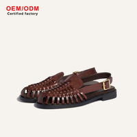 Luxuriöse Damen-Slingback-Loafer aus geflochtenem Leder, elegante braune Vintage-Fischersandalen mit Aushöhlungen für den Sommer
