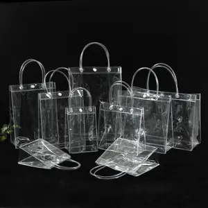 맞춤형 포장 비닐 봉투 투명 부드러운 PVC 선물 토트 포장 가방 핸드 루프 투명 플라스틱 핸드백 화장품 가방